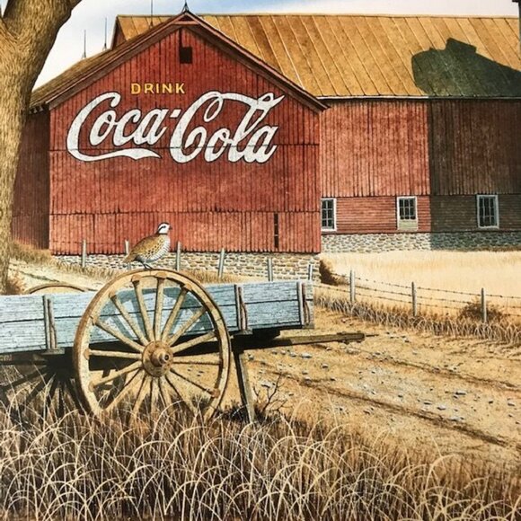 NWOT Vintage Coca-Cola Barn and Silo Matted Wood Glass Framed Print - Picture 3 of 8